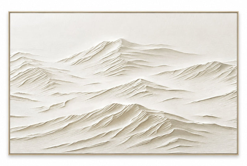 Abstract Oil Painting - White Mountain Ridges in Textured Impasto