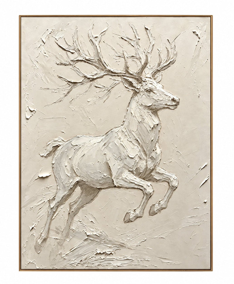 Pintura al óleo abstracta - Ciervo blanco en impasto neutro texturizado
