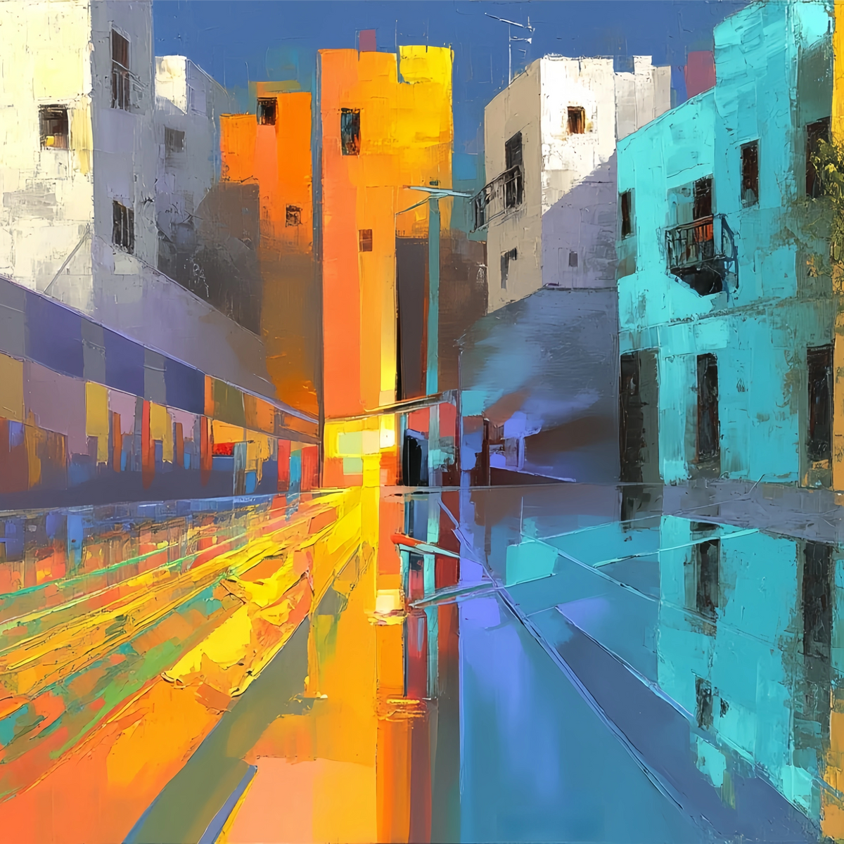 Abstract Urban Oil Painting For Sale | Modern Cityscape Art - Oil Painting Haven