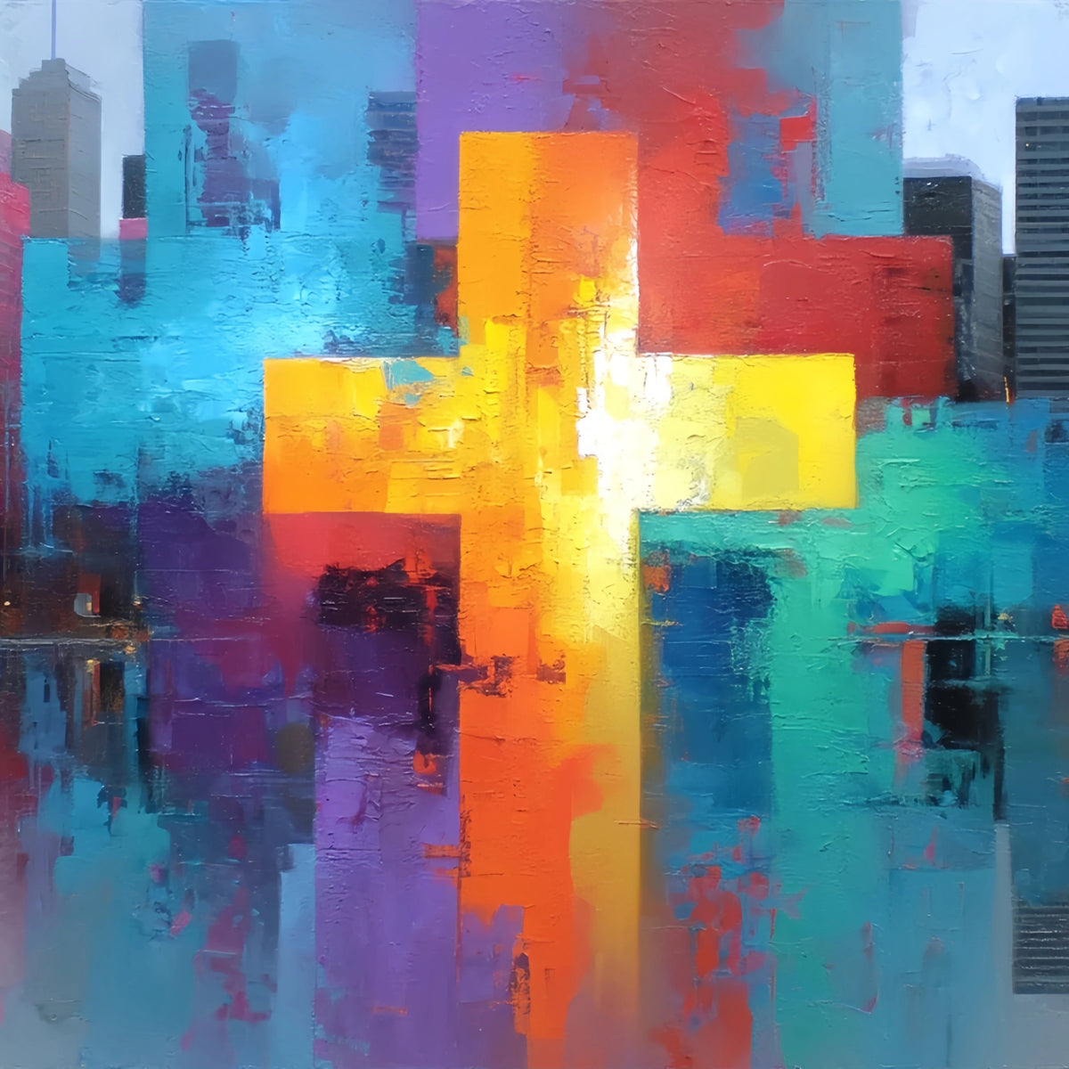 Abstract Urban Skyline Original Oil Painting For Sale - Oil Painting Haven