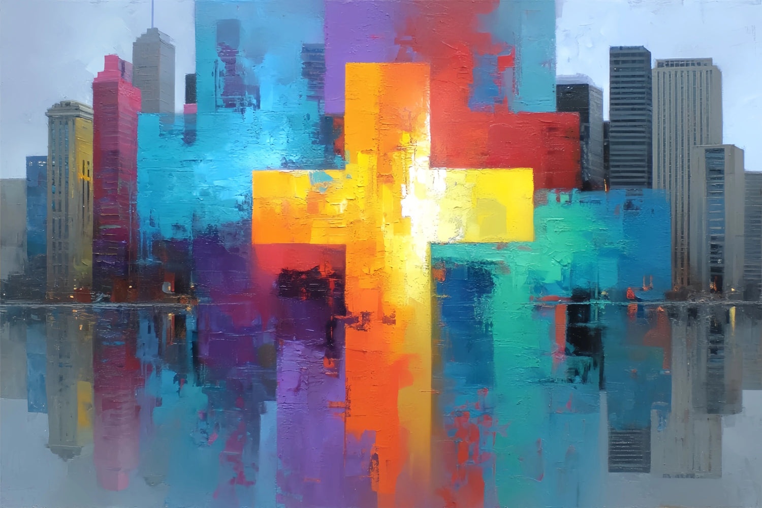 Abstract Urban Skyline Original Oil Painting For Sale - Oil Painting Haven