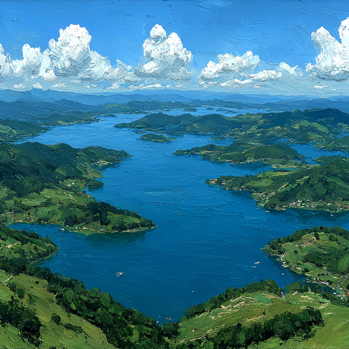 Aerial Lake Mountain Original Oil Painting For Sale | Landscape - Oil Painting Haven
