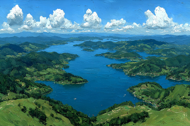Aerial Lake Mountain Original Oil Painting For Sale | Landscape - Oil Painting Haven