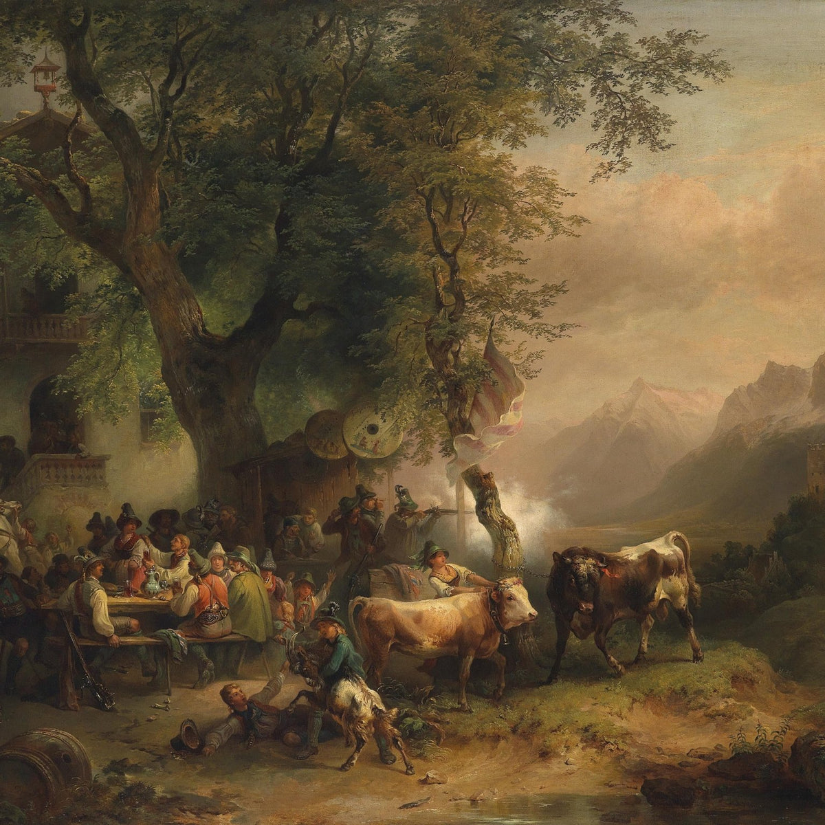 Alpine Festival with Villagers and Cattle - People Oil Painting - Oil Painting Haven