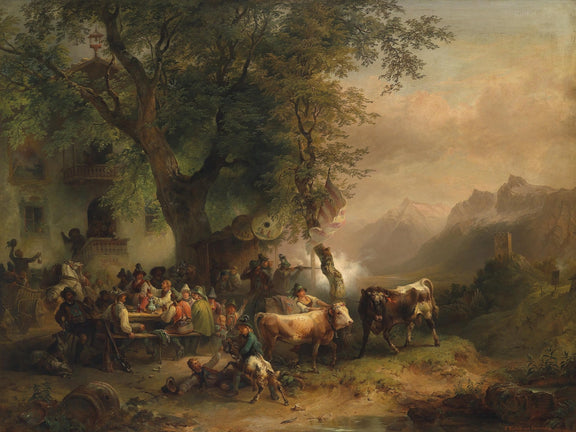 Alpine Festival with Villagers and Cattle - People Oil Painting - Oil Painting Haven