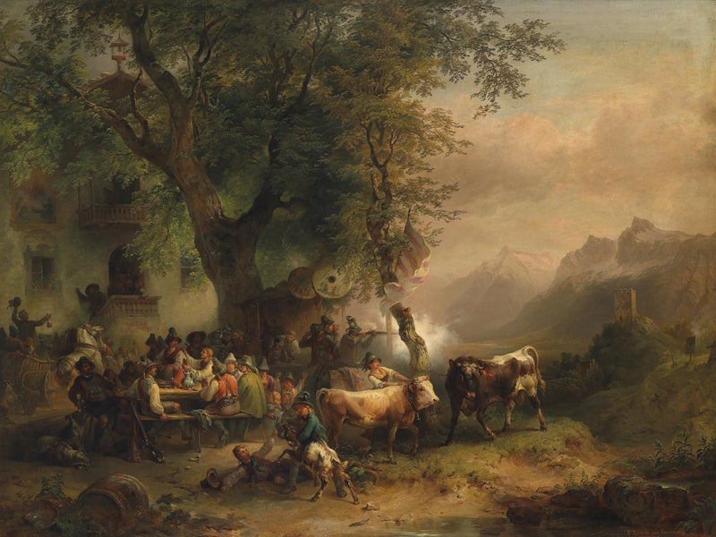 Alpine Festival with Villagers and Cattle - People Oil Painting - Oil Painting Haven