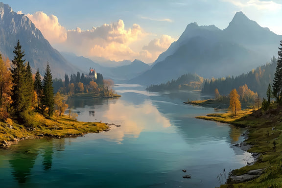 Alpine Lake Castle Original Oil Painting For Sale | Landscape - Oil Painting Haven