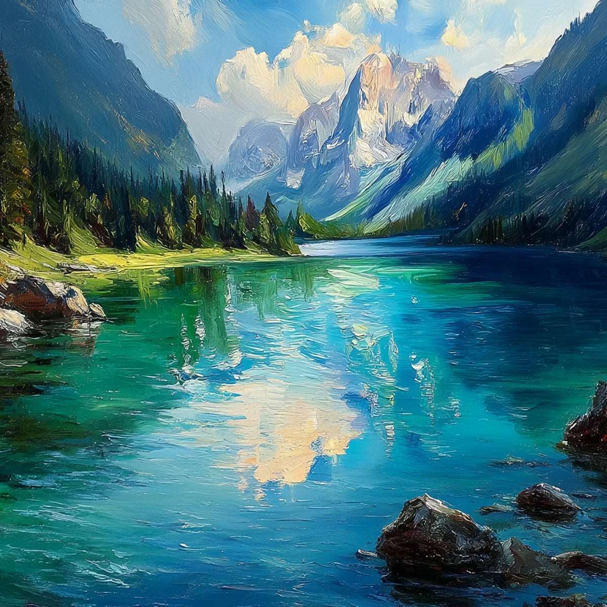 Alpine Lake Original Oil Painting For Sale | Landscape Art - Oil Painting Haven