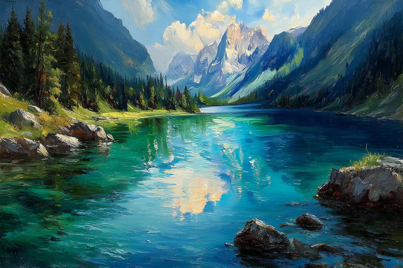 Alpine Lake Original Oil Painting For Sale | Landscape Art - Oil Painting Haven