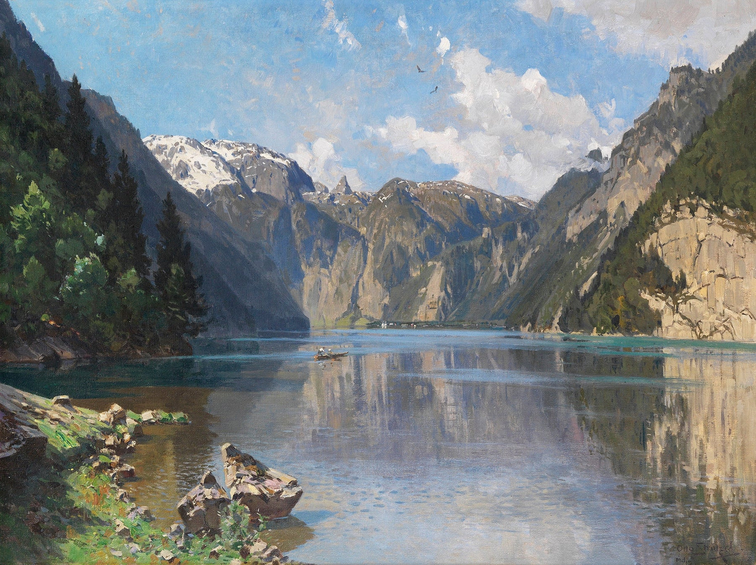 Alpine Lake with Mountain Reflections - Landscape Oil Painting - Oil Painting Haven