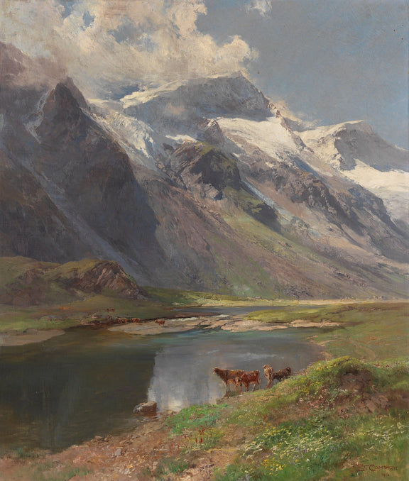 Alpine Mountain Lake Landscape | Hand - Painted Oil Painting - Oil Painting Haven