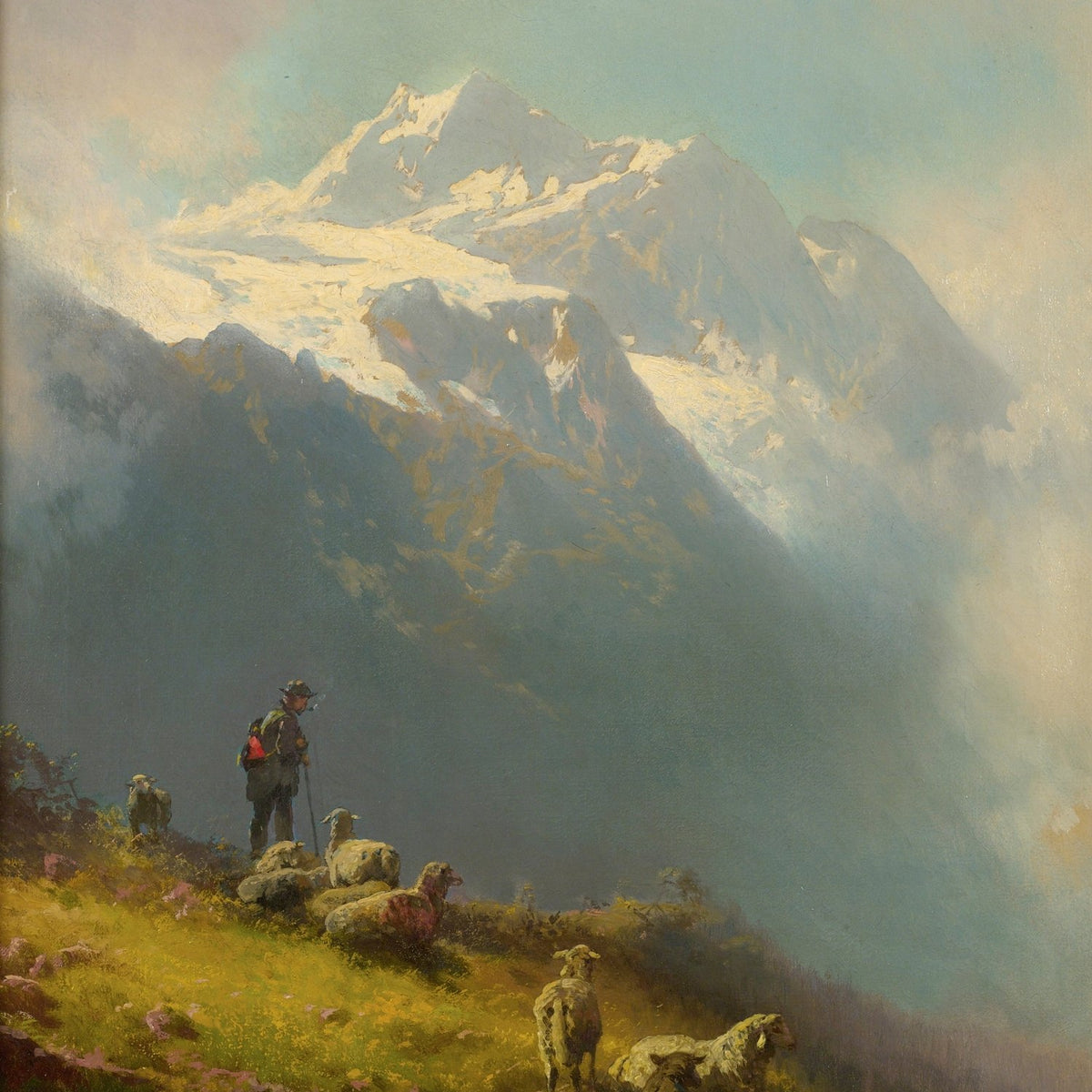 Alpine Mountain Landscape Oil Painting, Hand - Painted Shepherd Scene - Oil Painting Haven