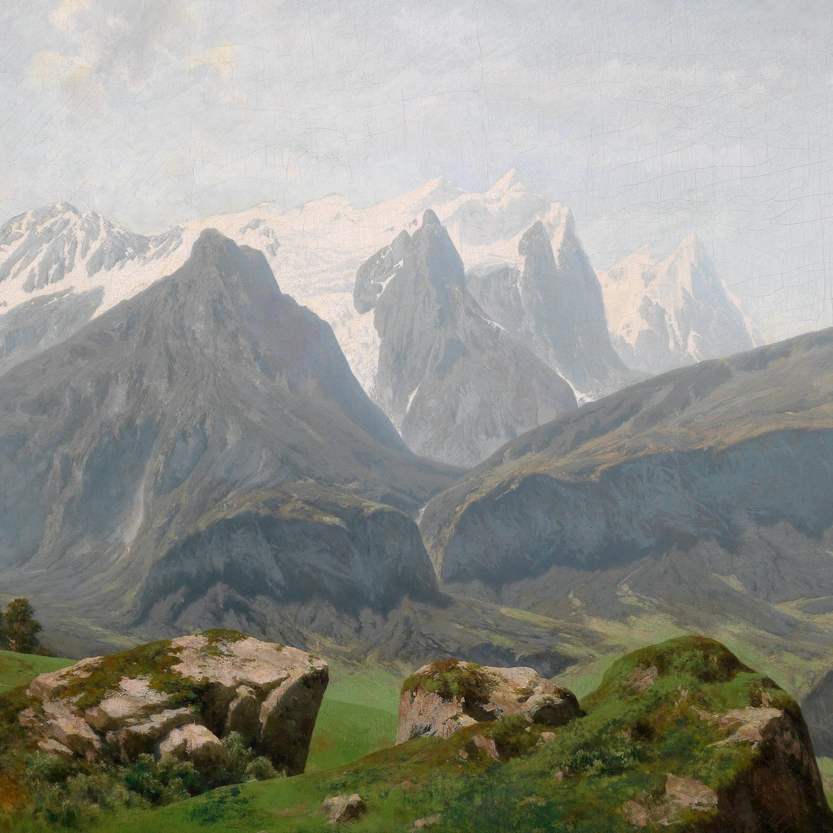 Alpine Mountain Peaks Landscape | Hand - Painted Classical Oil Art - Oil Painting Haven