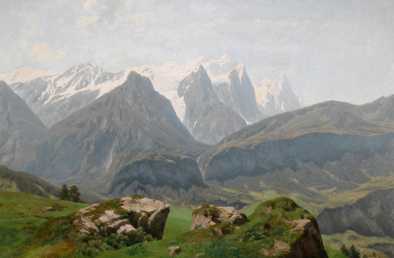 Alpine Mountain Peaks Landscape | Hand - Painted Classical Oil Art - Oil Painting Haven