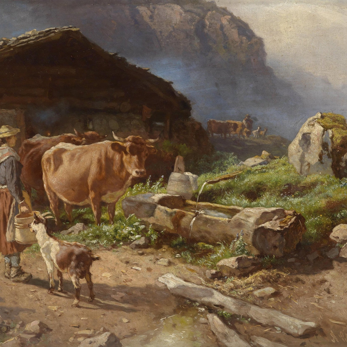 Alpine Pastoral Scene with Cattle | Hand - Painted Landscape Oil Painting - Oil Painting Haven