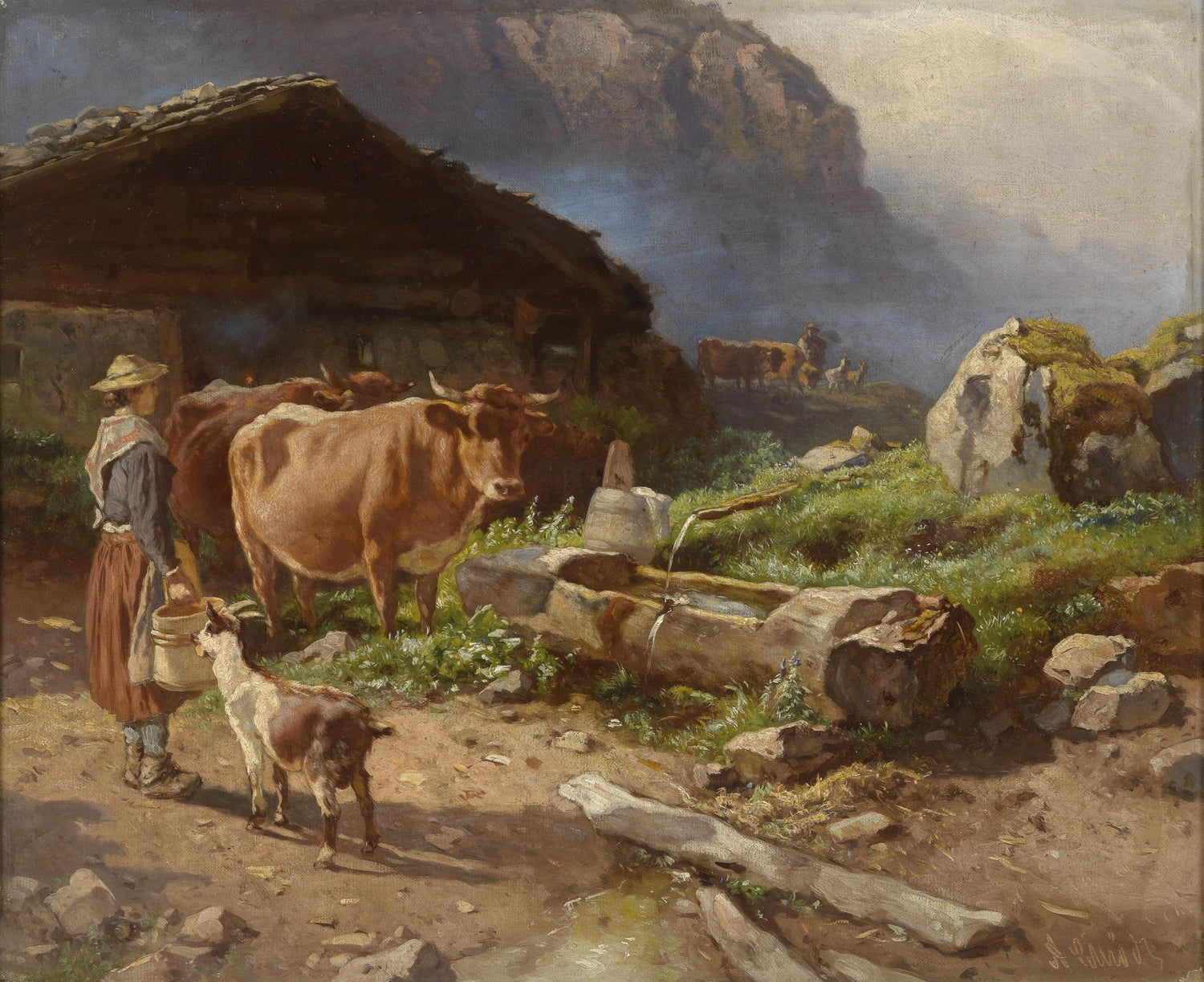 Alpine Pastoral Scene with Cattle | Hand - Painted Landscape Oil Painting - Oil Painting Haven