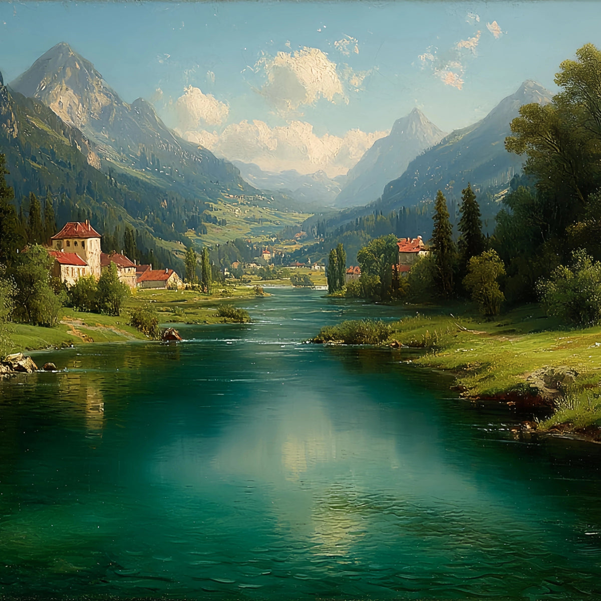 Alpine River Valley Original Oil Painting For Sale | Landscape - Oil Painting Haven