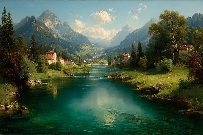 Alpine River Valley Original Oil Painting For Sale | Landscape - Oil Painting Haven