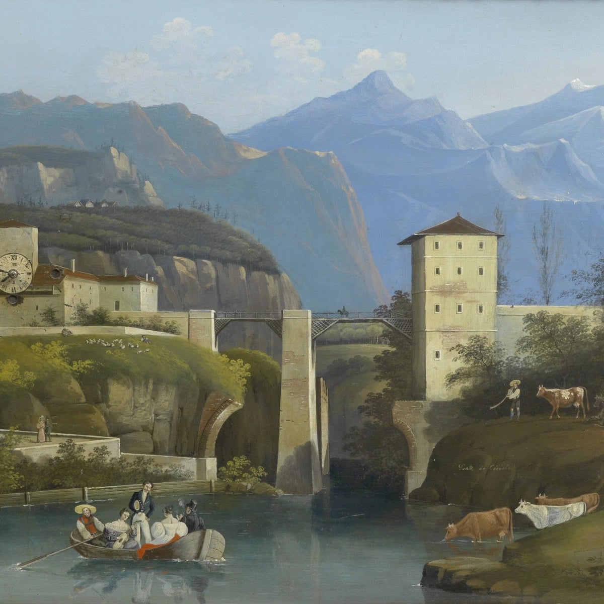 Alpine River Valley with Castle | Hand - Painted Landscape Oil Painting - Oil Painting Haven