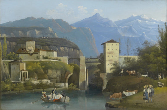 Alpine River Valley with Castle | Hand - Painted Landscape Oil Painting - Oil Painting Haven
