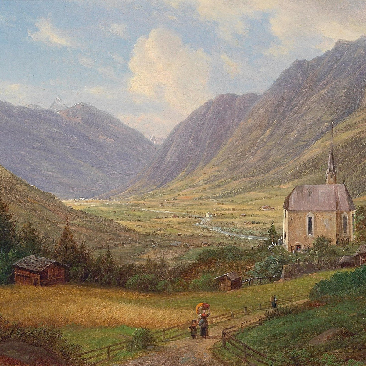 Alpine Valley with Country Church – Landscape Oil Painting - Oil Painting Haven