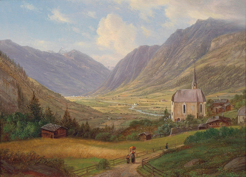Alpine Valley with Country Church – Landscape Oil Painting - Oil Painting Haven