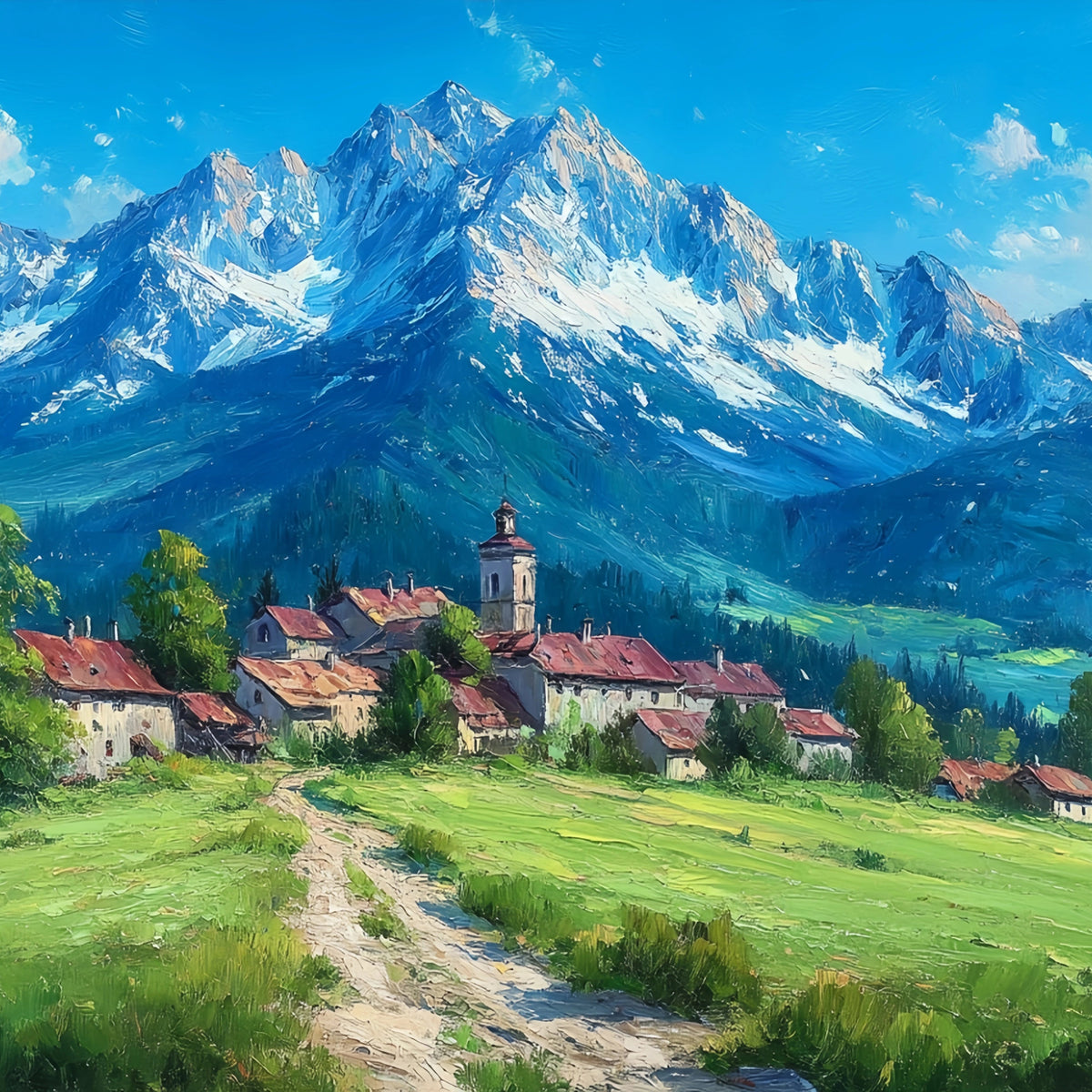 Alpine Village Original Oil Painting For Sale | Landscape - Oil Painting Haven
