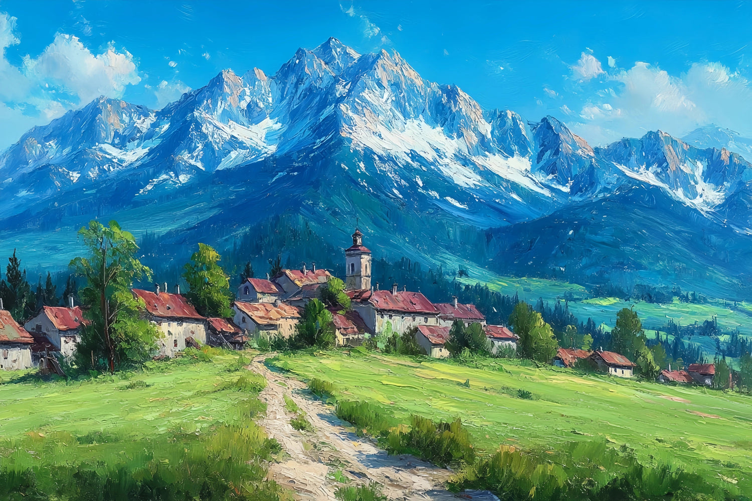 Alpine Village Original Oil Painting For Sale | Landscape - Oil Painting Haven