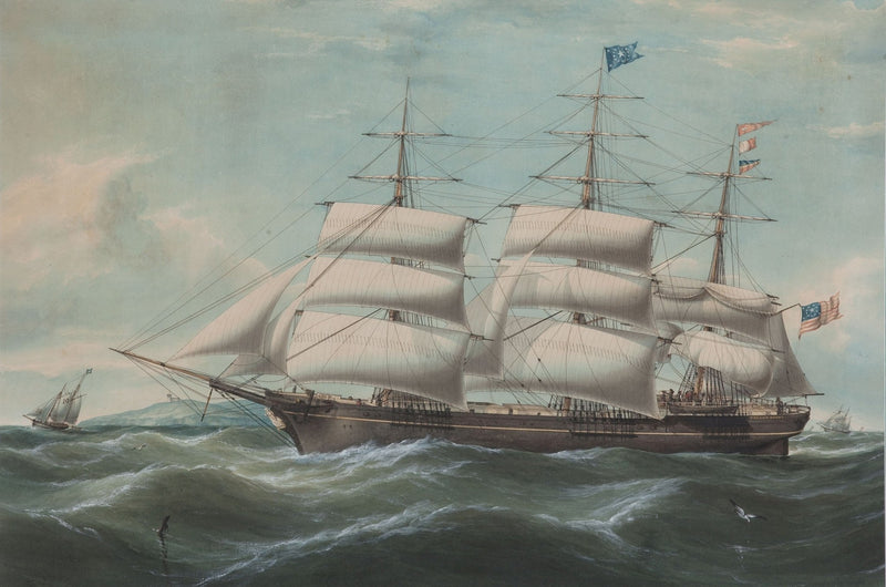 Hand-painted American clipper with full white sails nautical oil painting on canvas