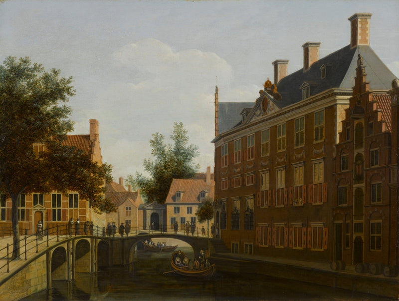 Landscape oil painting of Amsterdam canal with classic brick buildings, a stone bridge, and boat, textured brushwork and oil . - Add Frame, Architecture, Boat, Canal, Canvas, Hand Painted, Landscape, Made To Order, Oil Painting, Venice