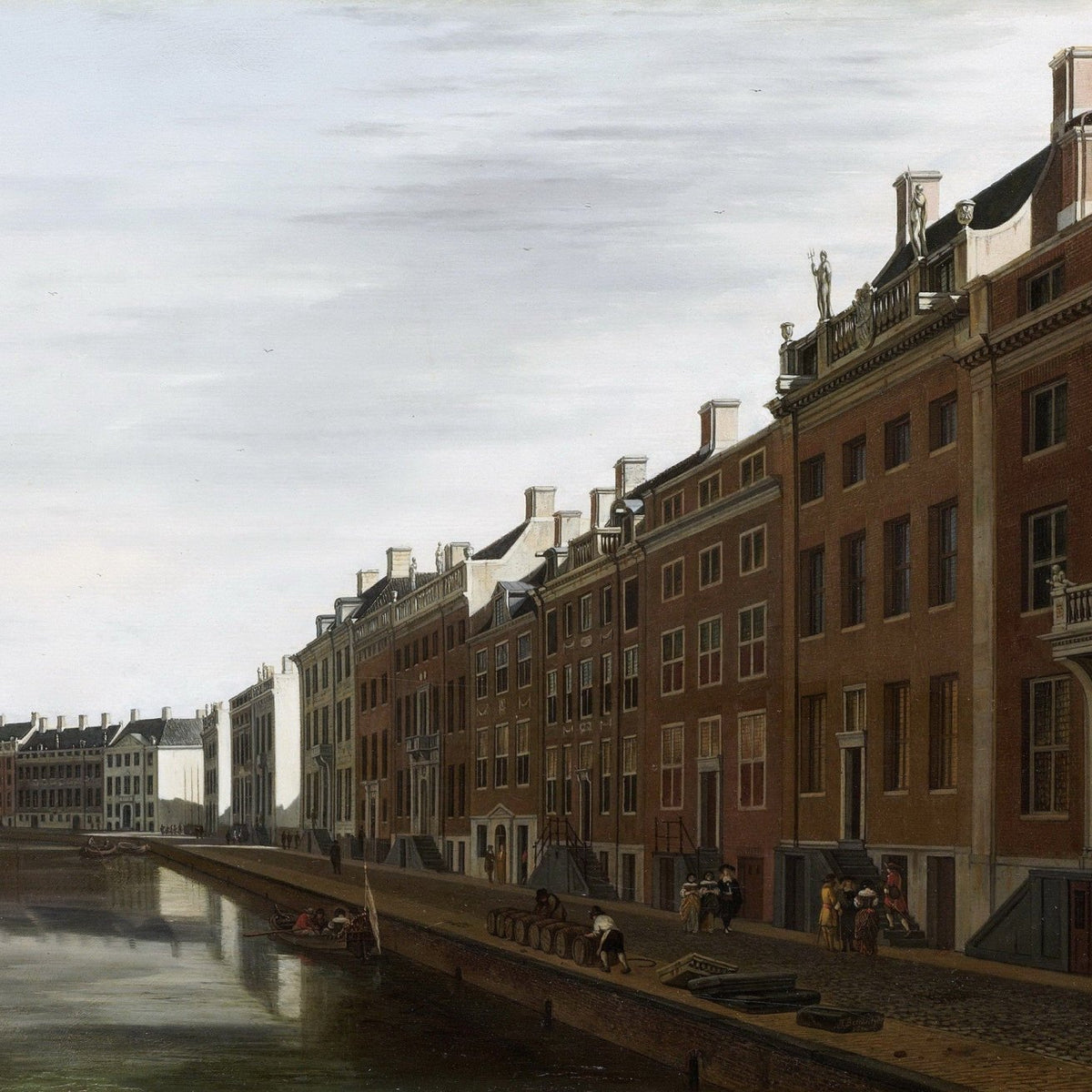 Landscape oil painting of Amsterdam canal houses along a calm waterway, hand painted oil on canvas with detailed textured. - Add Frame, Canal, Canvas, Hand Painted, Landscape, Made To Order, Oil Painting, Venice