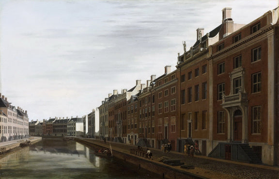 Landscape oil painting of Amsterdam canal houses along a calm waterway, hand painted oil on canvas with detailed textured. - Add Frame, Canal, Canvas, Hand Painted, Landscape, Made To Order, Oil Painting, Venice