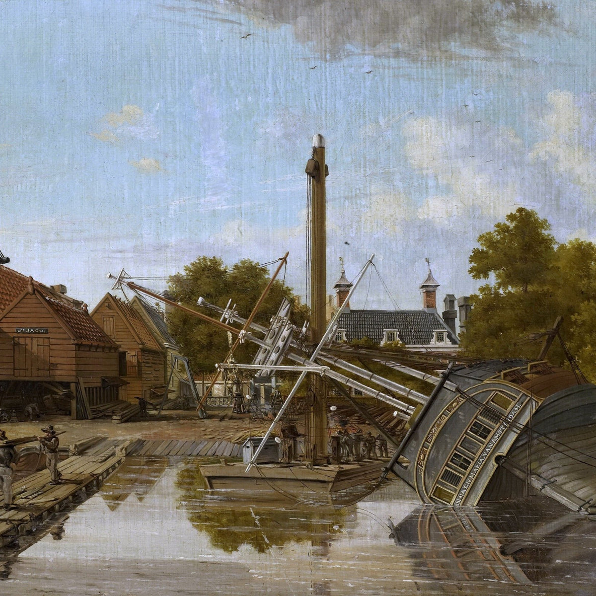 Landscape oil painting of Amsterdam shipyard with wooden boats by canal, oil on canvas with textured brushwork and hand. - Add Frame, Boat, Canal, Canvas, Hand Painted, Landscape, Made To Order, Oil Painting, Venice