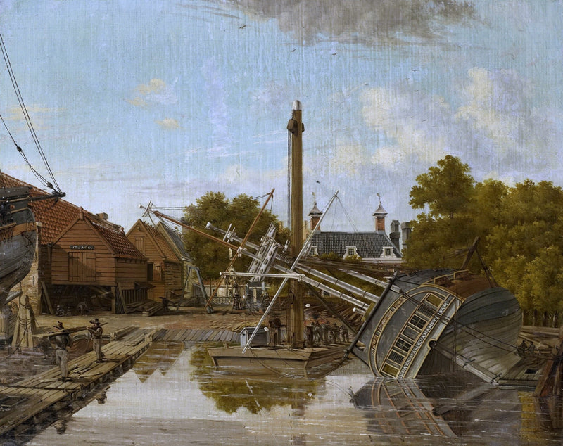 Landscape oil painting of Amsterdam shipyard with wooden boats by canal, oil on canvas with textured brushwork and hand. - Add Frame, Boat, Canal, Canvas, Hand Painted, Landscape, Made To Order, Oil Painting, Venice