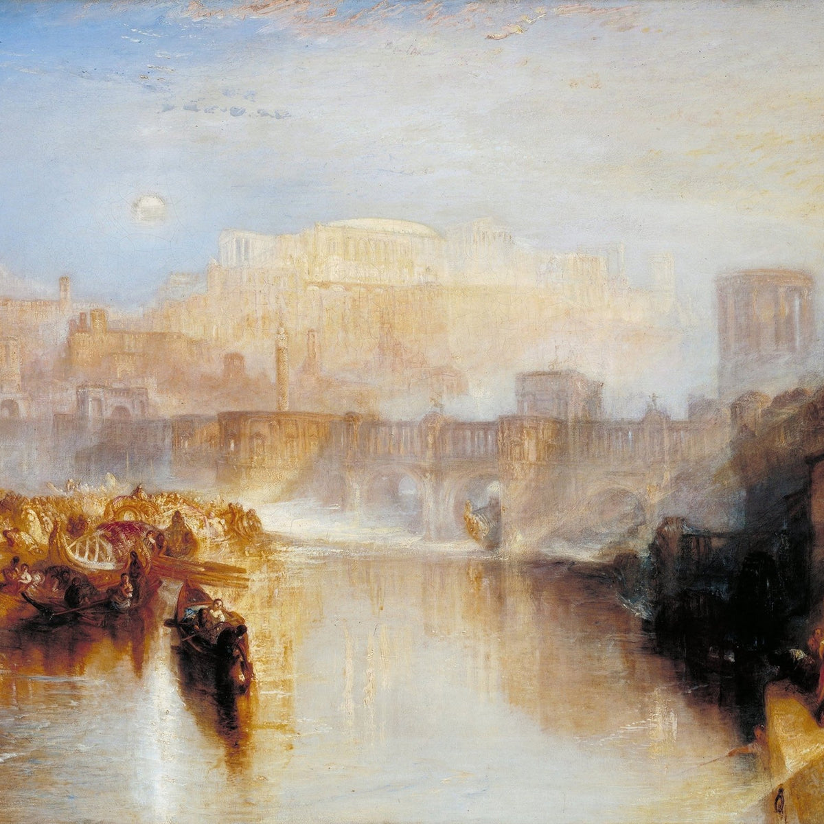 Ancient City and River at Golden Sunset - Landscape Oil Painting - Oil Painting Haven
