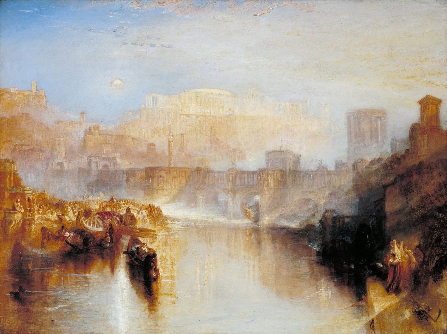 Ancient City and River at Golden Sunset - Landscape Oil Painting - Oil Painting Haven