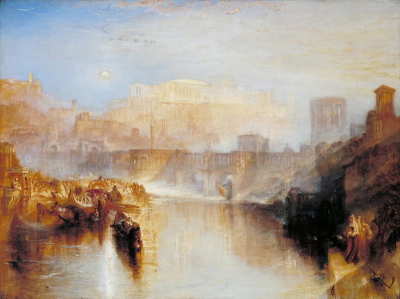 Ancient City and River at Golden Sunset - Landscape Oil Painting - Oil Painting Haven