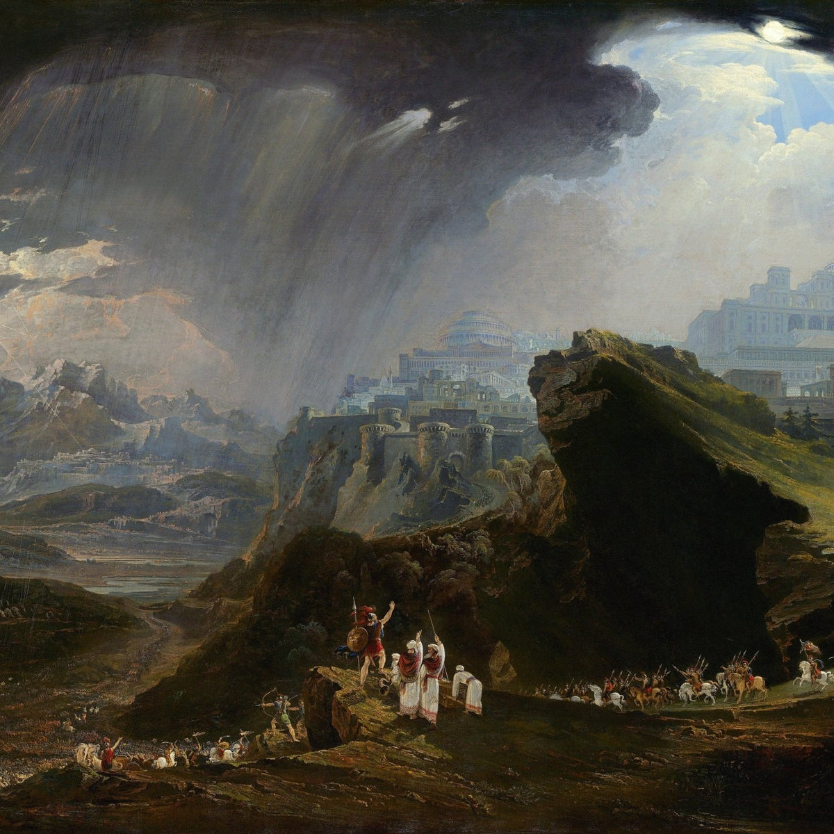 Landscape oil painting of an ancient city on a mountain under a stormy sky, hand painted with textured brushwork, oil on. - Add Frame, Canvas, Hand Painted, Landscape, Made To Order, Mountain, Oil Painting