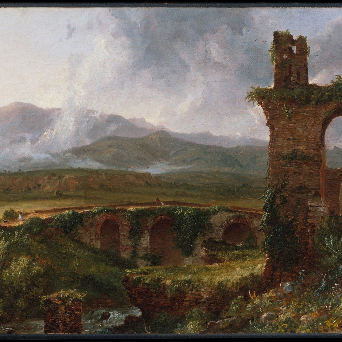 Ancient Ruins and Countryside Bridge View - Landscape Oil Painting - Oil Painting Haven