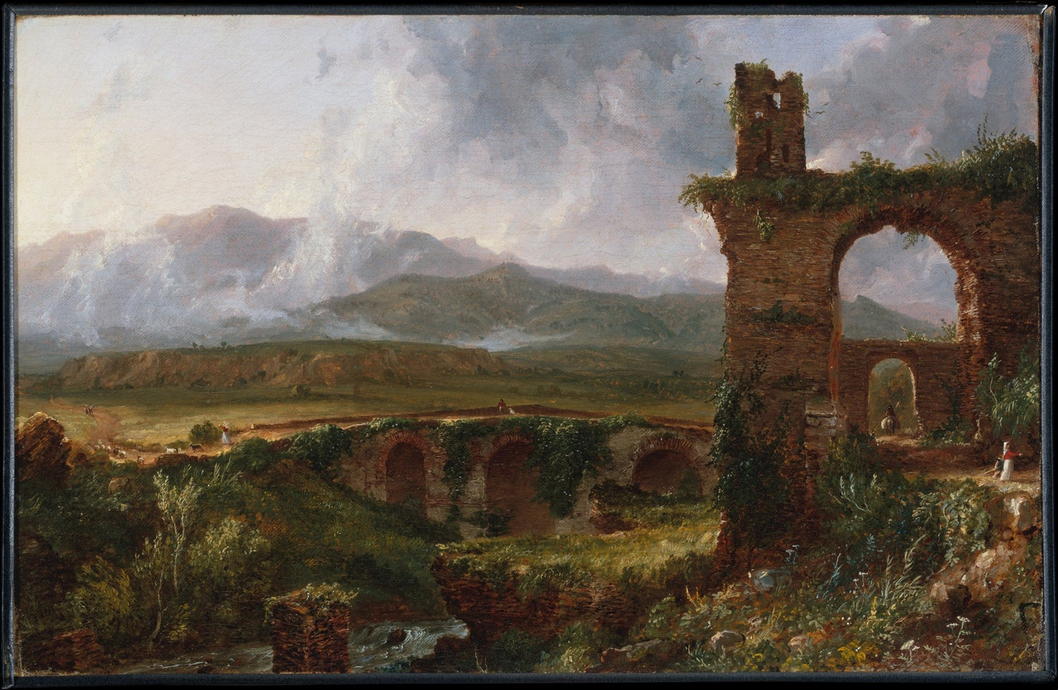 Ancient Ruins and Countryside Bridge View - Landscape Oil Painting - Oil Painting Haven