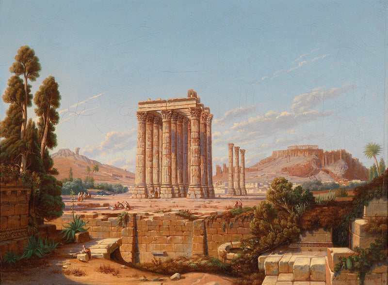 Ancient Temple Ruins with Classical Columns – Landscape Oil Painting - Oil Painting Haven