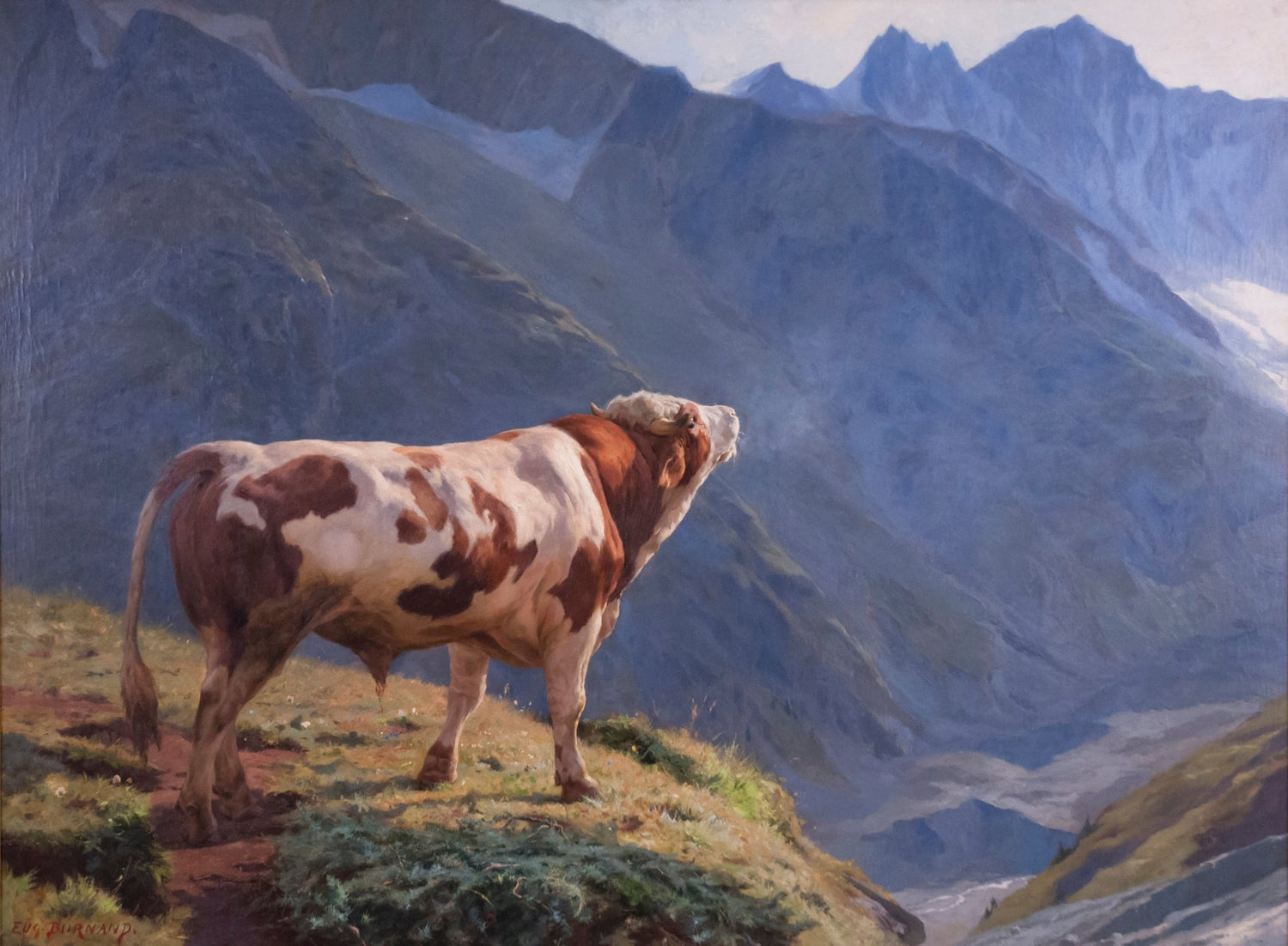 Animals Oil Painting - Alpine Bull in a Mountain Landscape - Oil Painting Haven