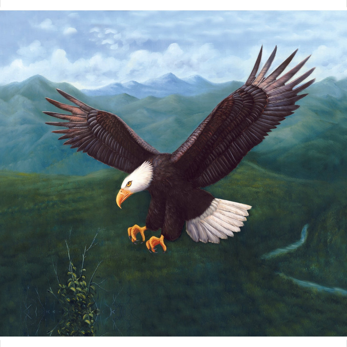 Animals Oil Painting - Bald Eagle Soaring over Mountain Valley - Oil Painting Haven