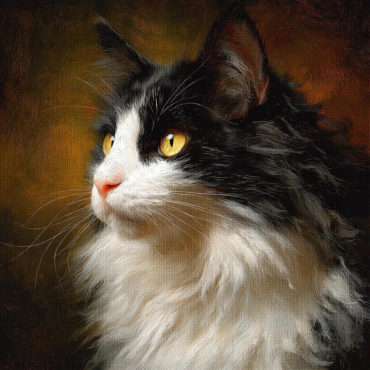 Animals Oil Painting - Black and White Cat Portrait - Oil Painting Haven