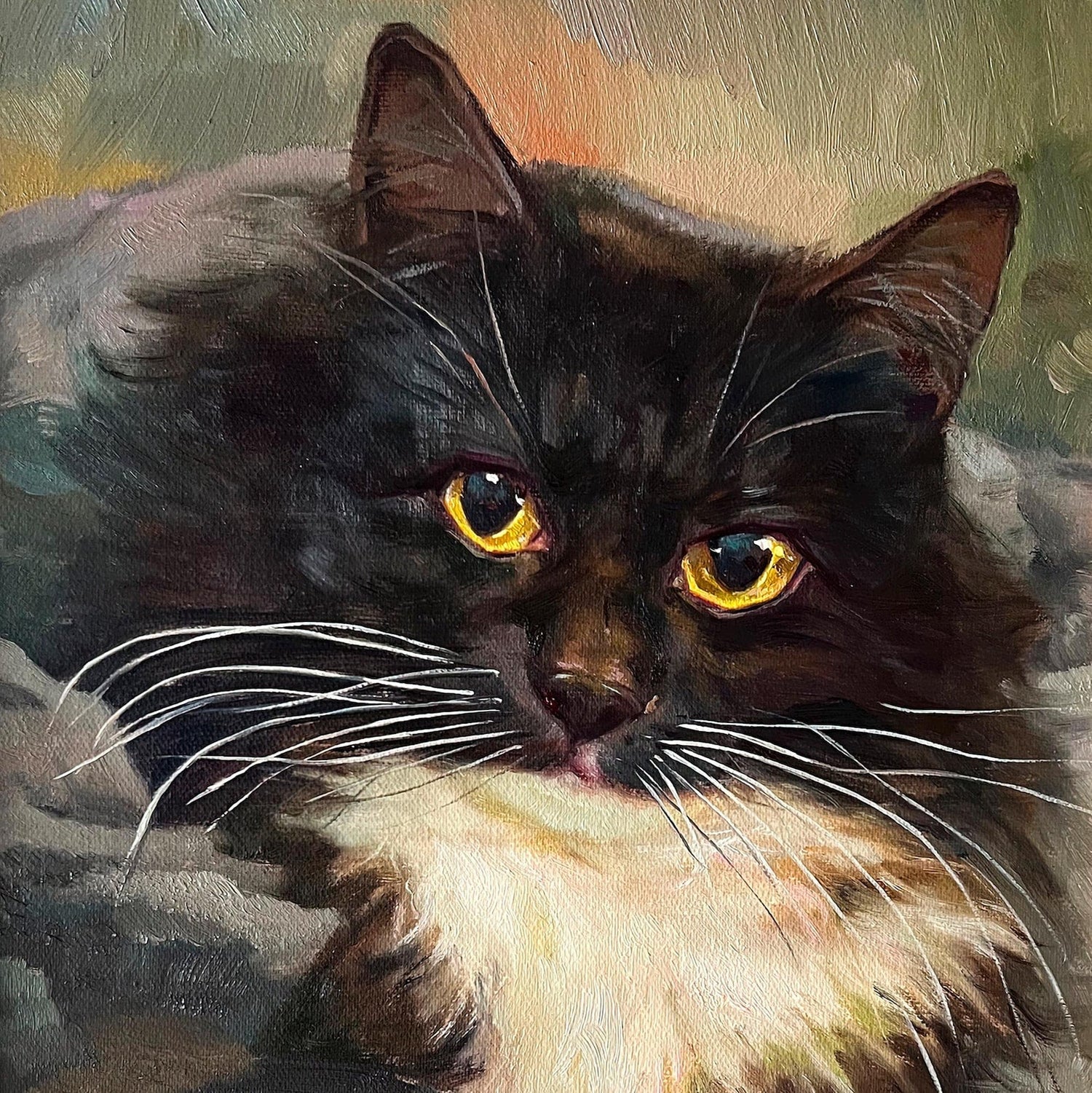 Animals Oil Painting - Black Cat Portrait with Golden Eyes - Oil Painting Haven