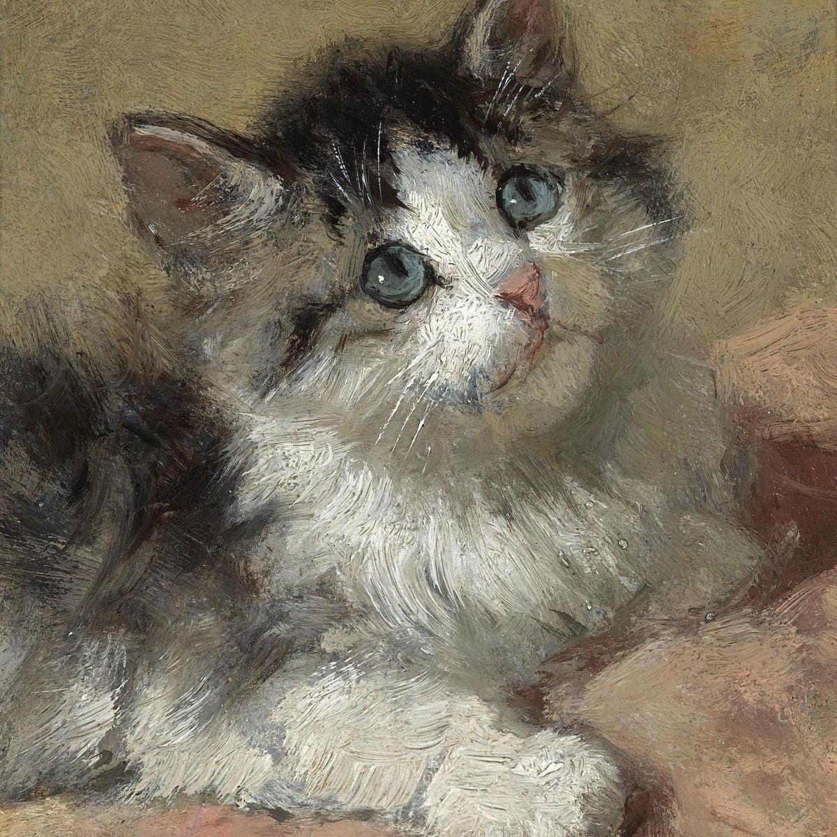 Animals Oil Painting - Blue - Eyed Gray and White Kitten Portrait - Oil Painting Haven