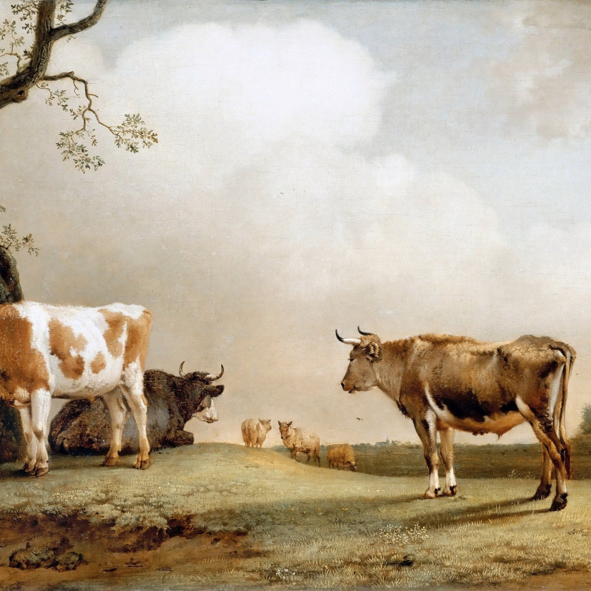 Animals Oil Painting - Cows and Sheep in Open Country Meadow - Oil Painting Haven