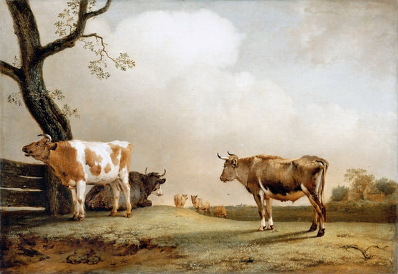 Animals Oil Painting - Cows and Sheep in Open Country Meadow - Oil Painting Haven