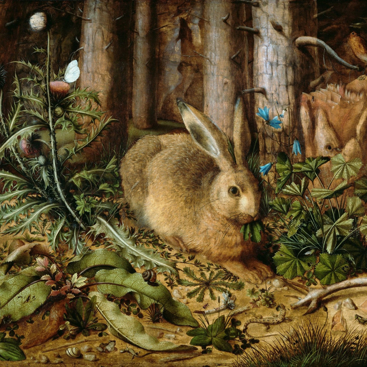 Animals Oil Painting - Forest Hare among Wildflowers and Thistles - Oil Painting Haven
