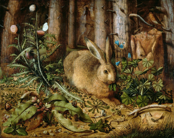Animals Oil Painting - Forest Hare among Wildflowers and Thistles - Oil Painting Haven